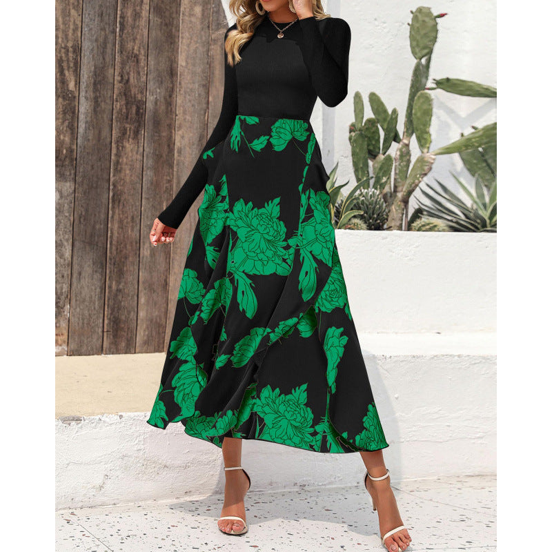 Mock Neck Long Sleeve Floral Skirt Midi Dress 6
