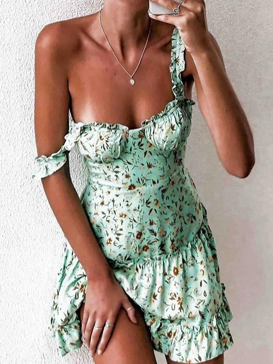 A Printed Halter Dress With Black Fungus Edges