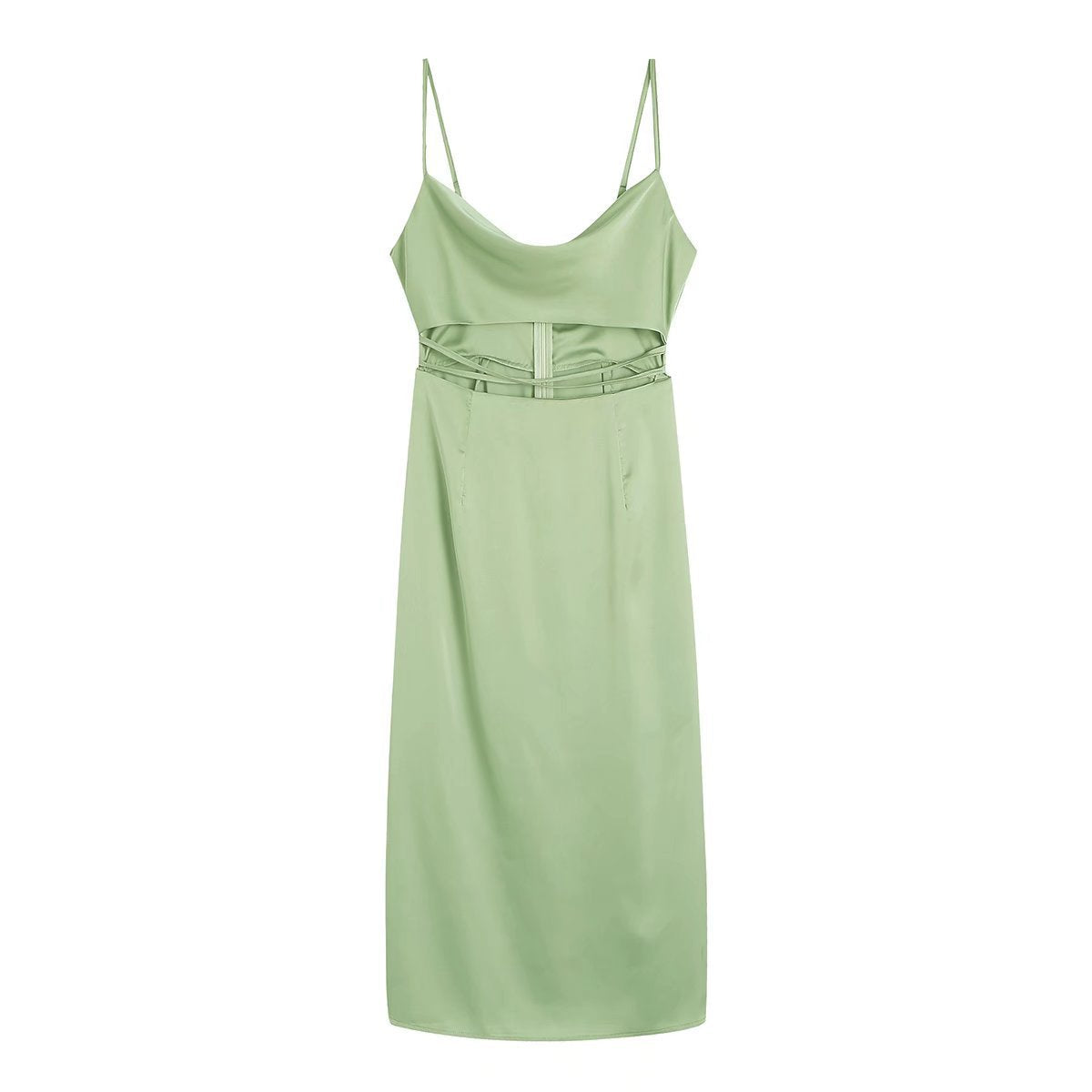 Kizzie Satin Cutout Maxi Dress Sage FINAL - View 4