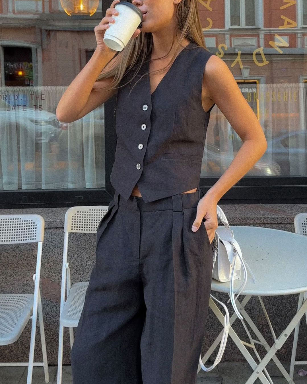 Linen Sleeveless Vest and Low-Rise Pants Set for Comfort
