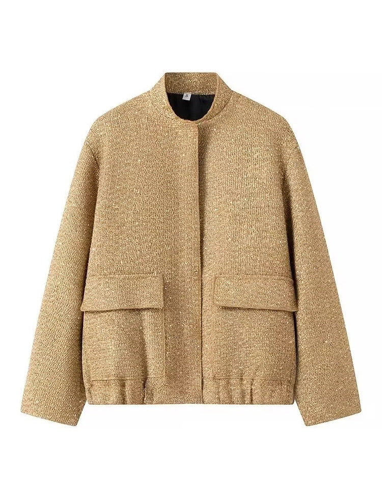 Aspen Gold Sequined Stand-Up Collar Coat for Chic Style