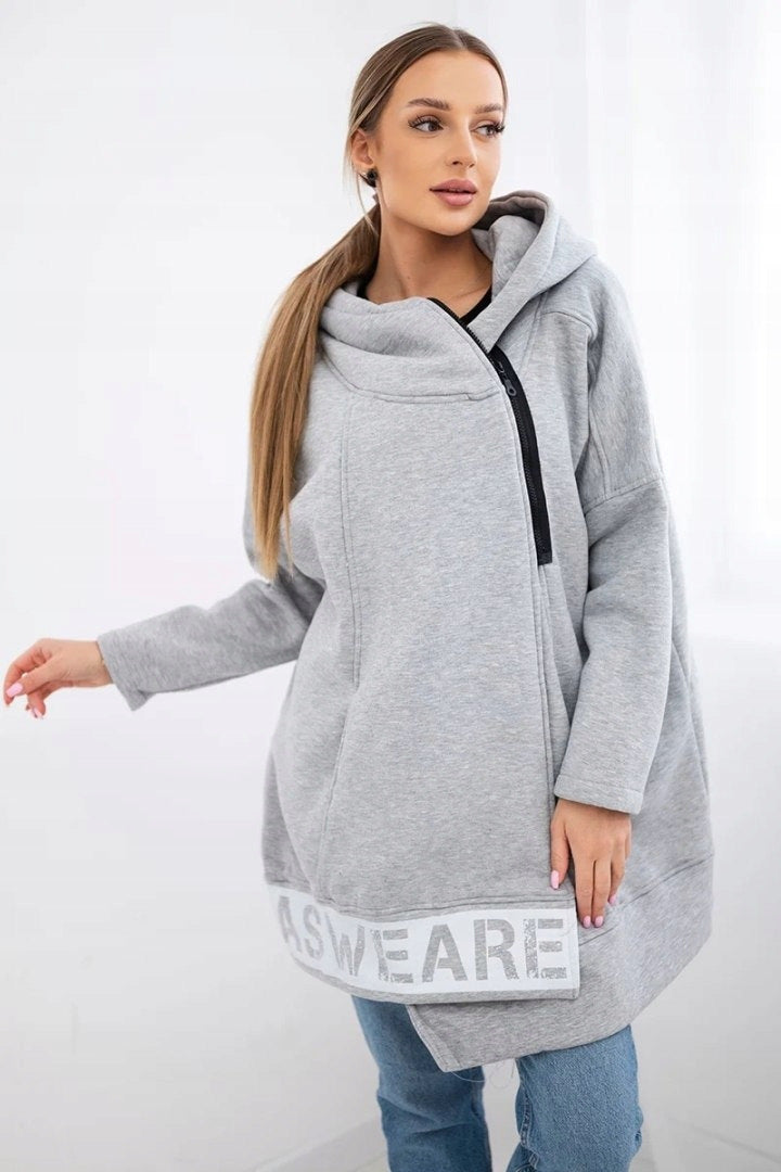 Diagonal Zipper Hooded Fleece Jacket for Stylish Comfort