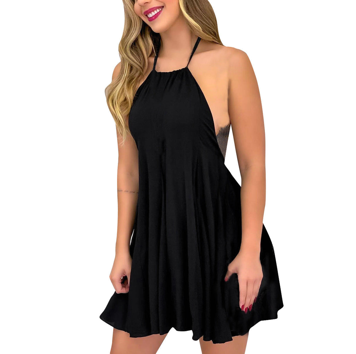Halter Neck Sleeveless Swing Mini Dress