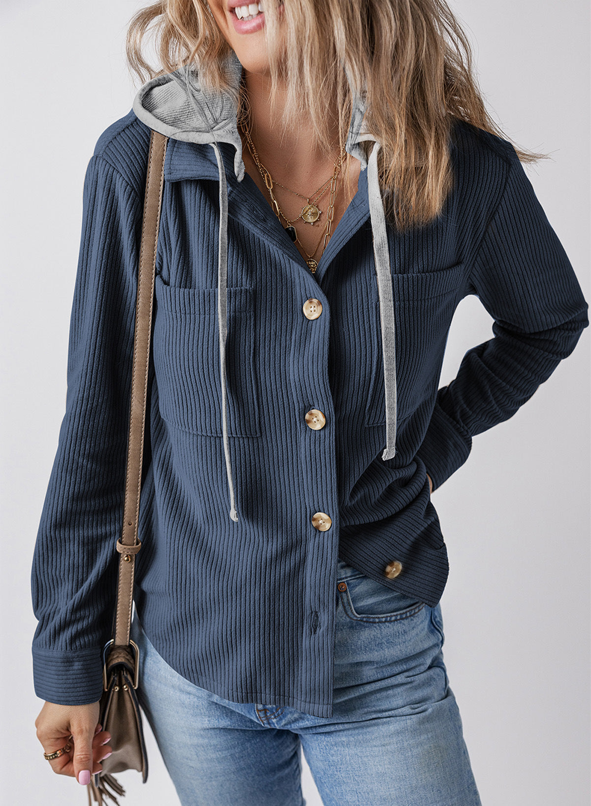 ShoptheCIC Corduroy Hooded Jacket with Stylish Lapel Design