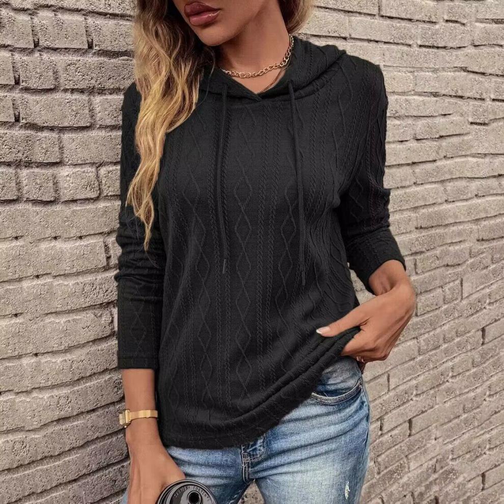 Lace-Up Long Sleeve Hooded Sweater in Jacquard Knit