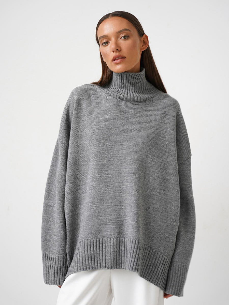Cozy Solid Color Turtleneck Knitted Pullover Sweater