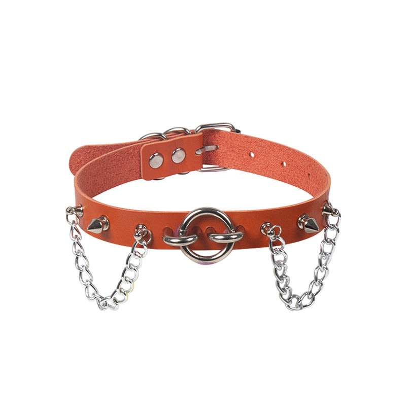 Personality O-Ring Rivet Chain Pu Necklace Orange Halloween