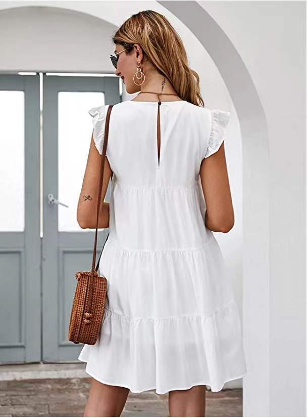 Good Karma Cotton Tiered Babydoll Tunic - White - Fashionpara
