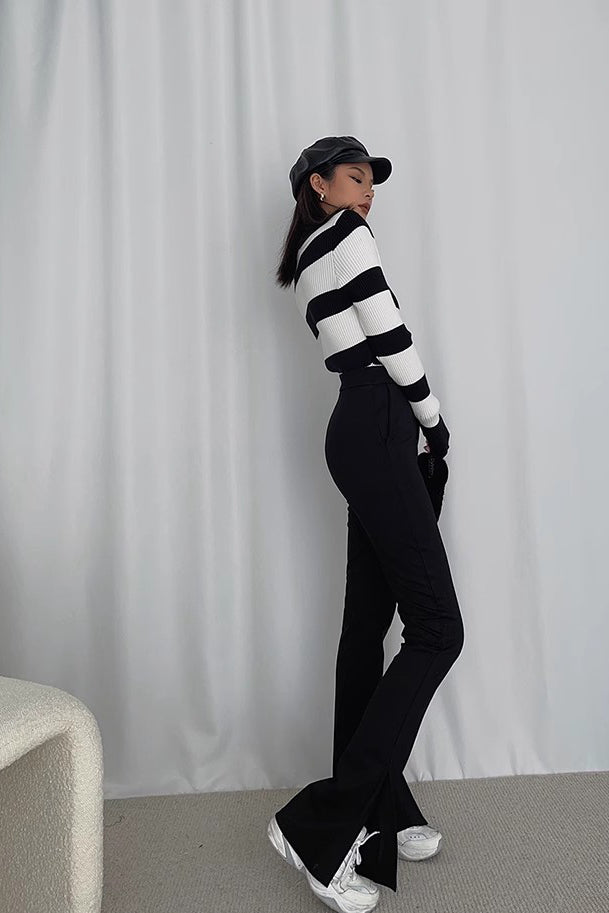 Ribbed Long Sleeve Striped Sweater for Effortless Style