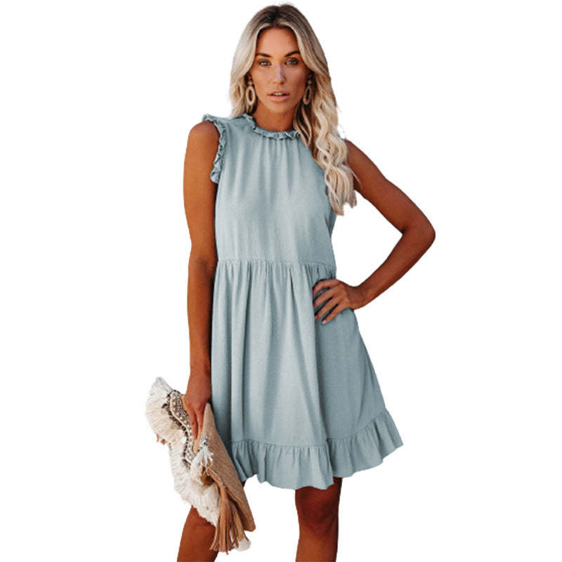 High Neck Ruffle Sleeveless Swing Mini Dress