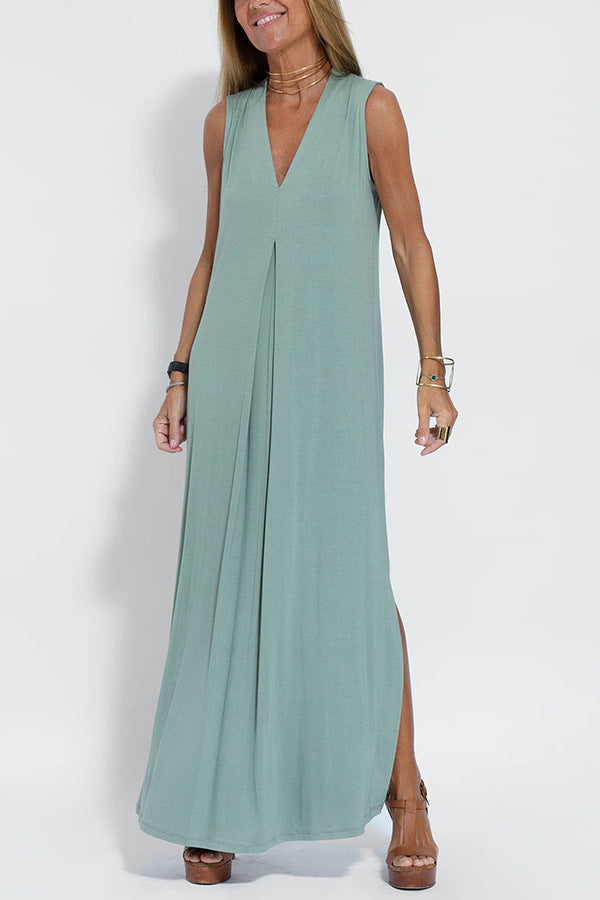 Sleeveless V-neck Elegant Long Dress with Matching Cardigan