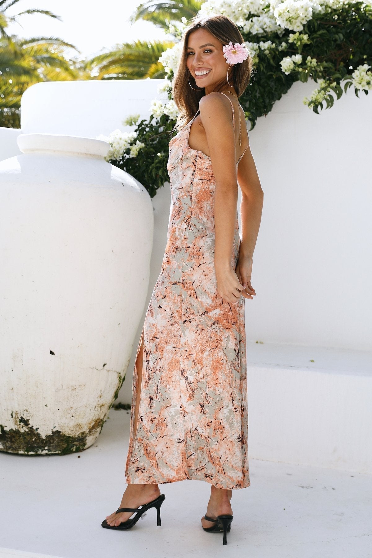 Floral Print Satin Wrap Asymmetrical High Split Midi Dress - View 8