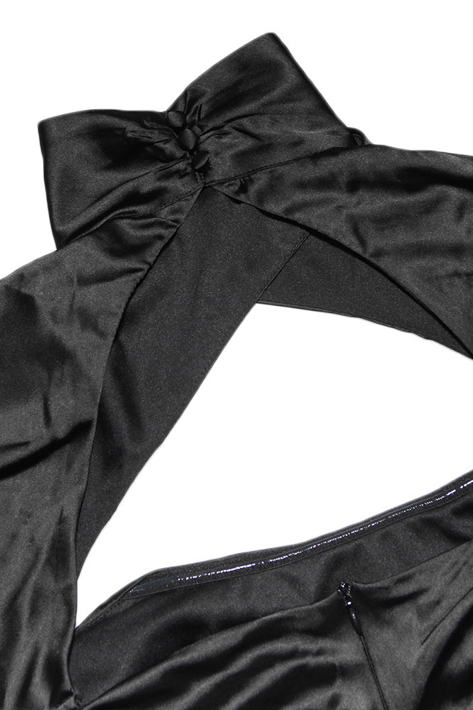 Satin Cowl Neck Long Sleeve Cut Out Ruched Bodycon Dress - View 9