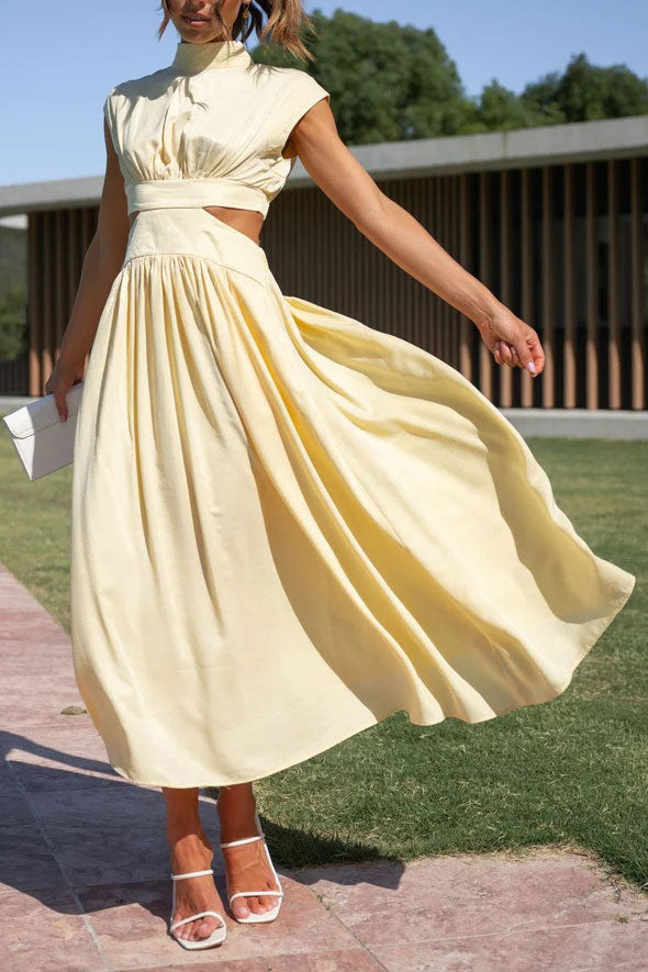 Light of My Life Cutout Waist Pocketed Vacation Midi Dress