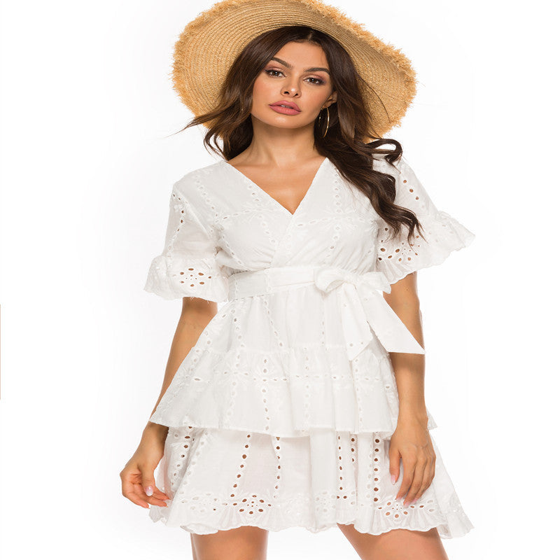 Calliope Cotton Eyelet Wrap Dress - Off White - Fashionpara