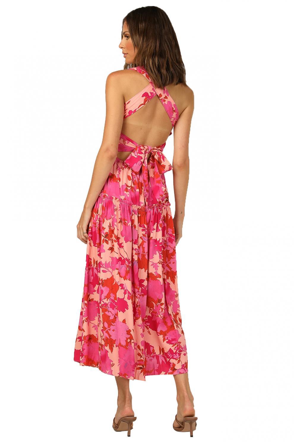 Floral Print Square Neck Smocked Tiered Midi Dress