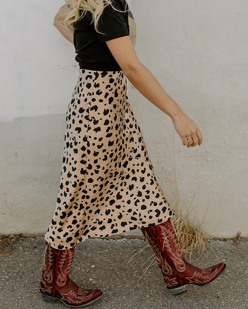 Leopard print side slit mermaid skirt - Fashionpara