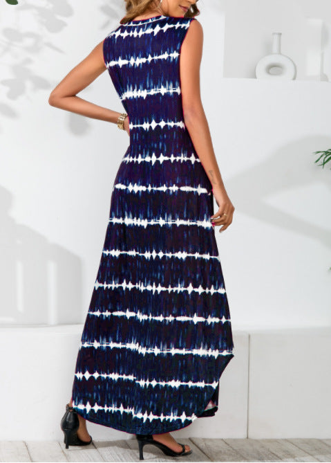 Tie Dye Print V-Neck Sleeveless Maxi Dress