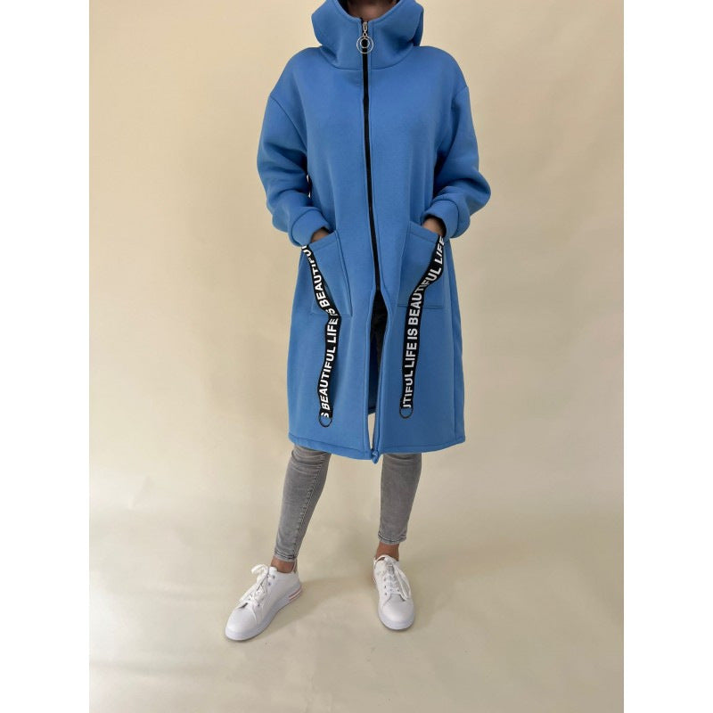 High Collar Hooded Sweatshirt Jacket with Chic Pockets