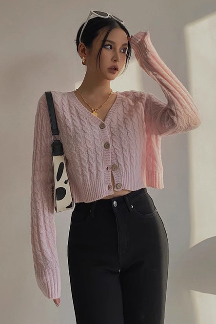 Orro Shop Long Sleeve Cable Knit Open Front Cardigan Sweater