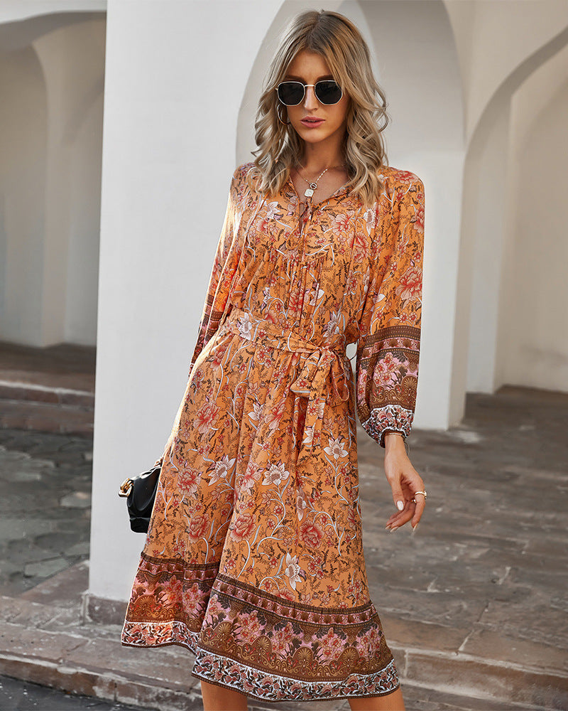 Satin Floral Ruffle Midi Dress - View 4