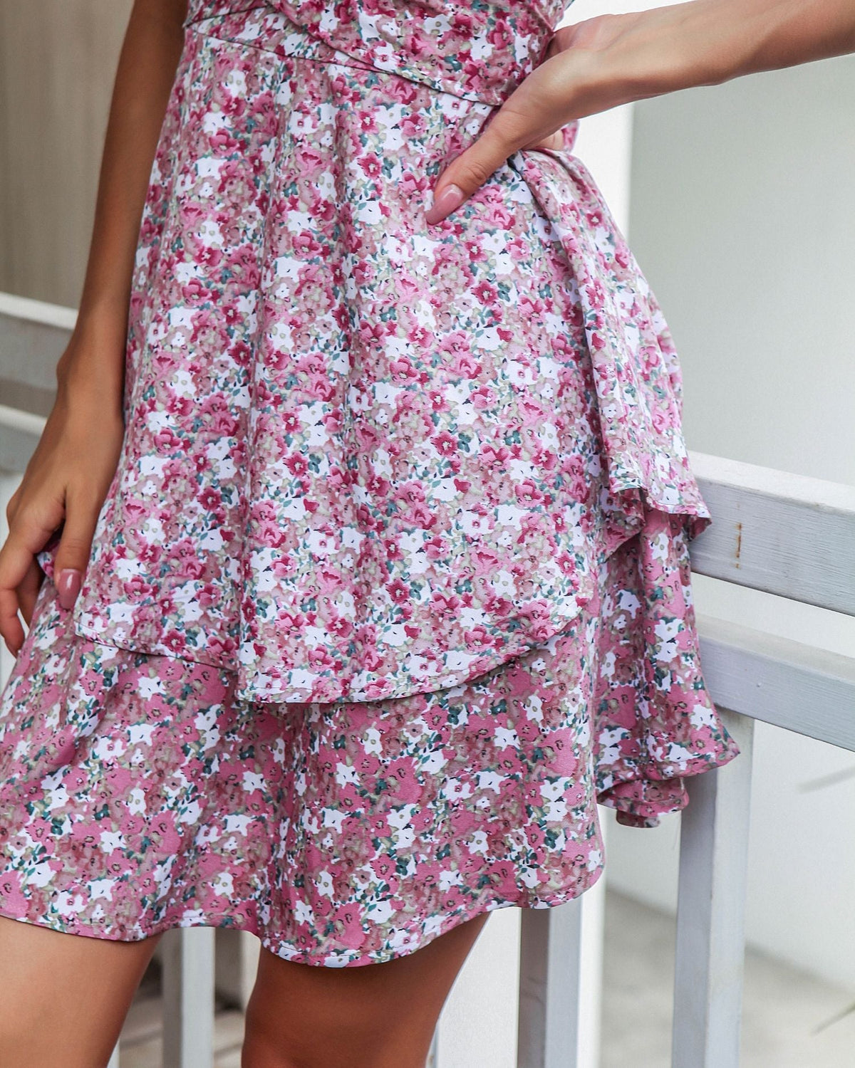 Floral Print Sweetheart Puff Sleeve Tiered Mini Dress