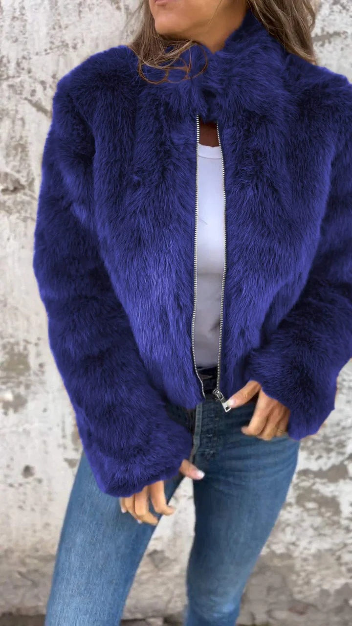 Chic Faux Fur Turtleneck Blazer for Effortless Elegance