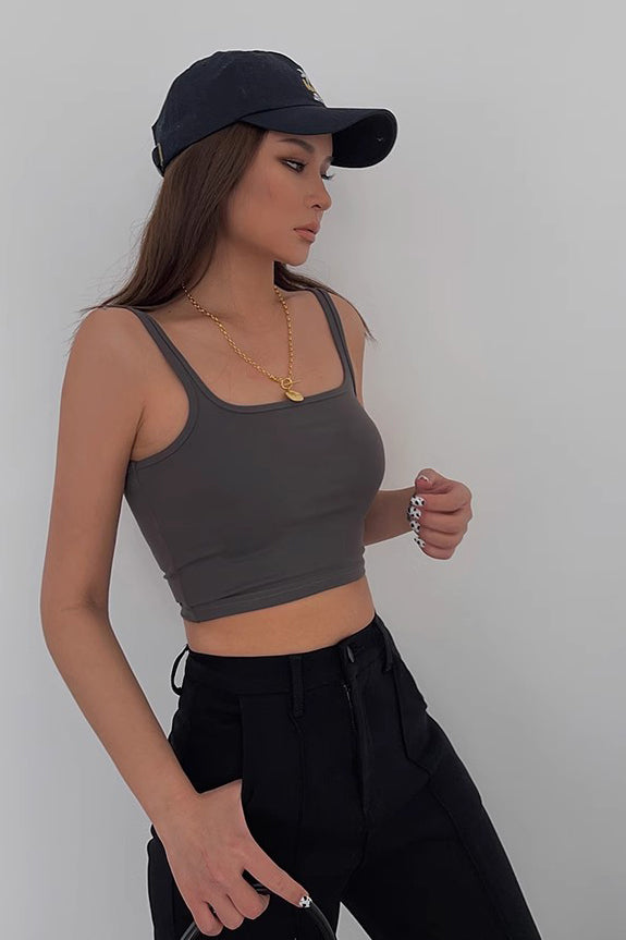 Sleeveless Scoop Neck Ribbed Fitted Tank Tops