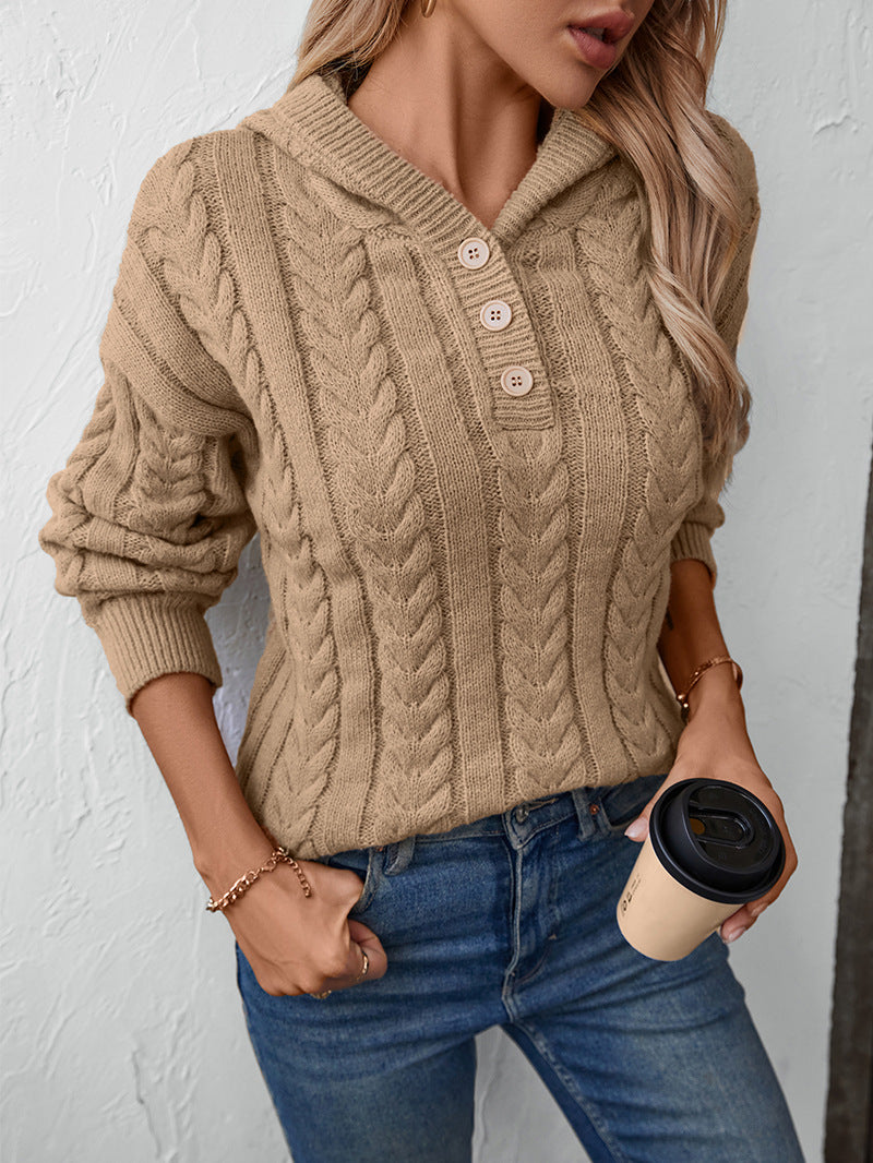 Stylish Thick Buttoned Twist Hooded Sweater for Comfort