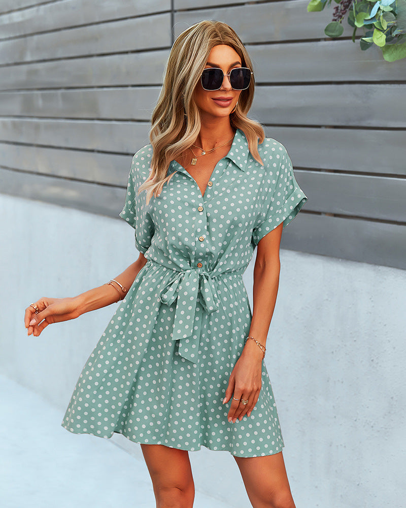 Manika Spotted Button Down Shirt Dress - Slate Blue