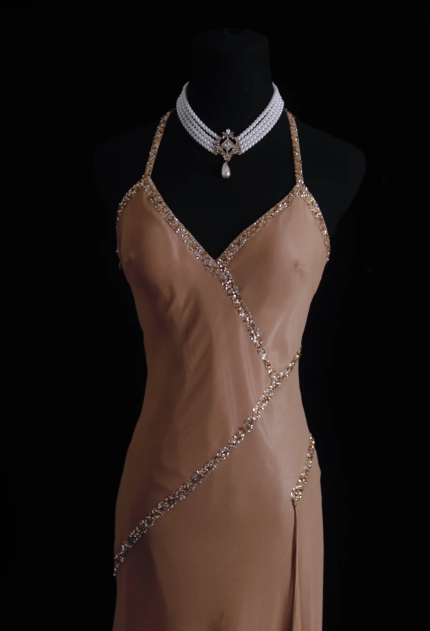 Classy Halter Chiffon Sequin Beaded Mermaid Long Wedding Guest Dress Formal Party Dress D1663