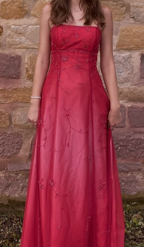 Pretty Spaghetti Straps Hot Pink Tulle Satin Beaded A Line Long Party Dress Formal Evening Gown D853