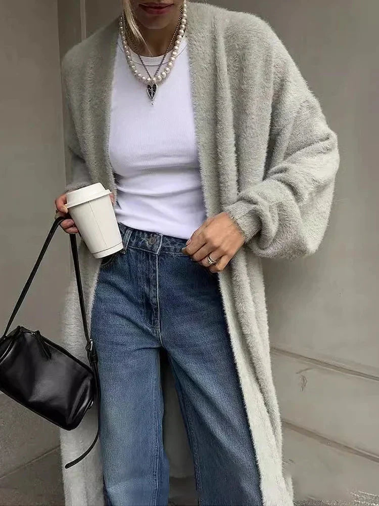 White Knitted Belted Fashion Cardigan