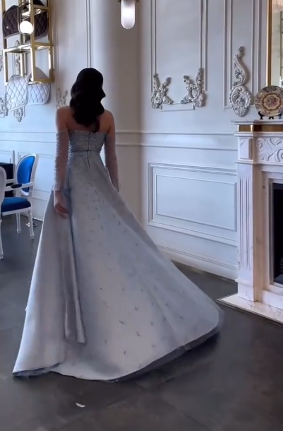 Gorgeous Blue Satin Tulle Beaded Mermaid Evening Dress Long Birthday Party Dress D1252