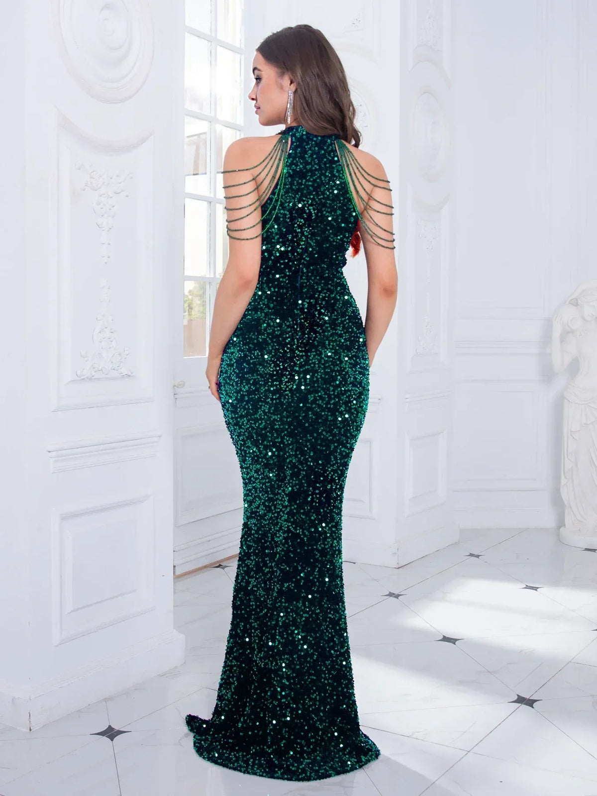 Halter Neck Sequin Mermaid Gown