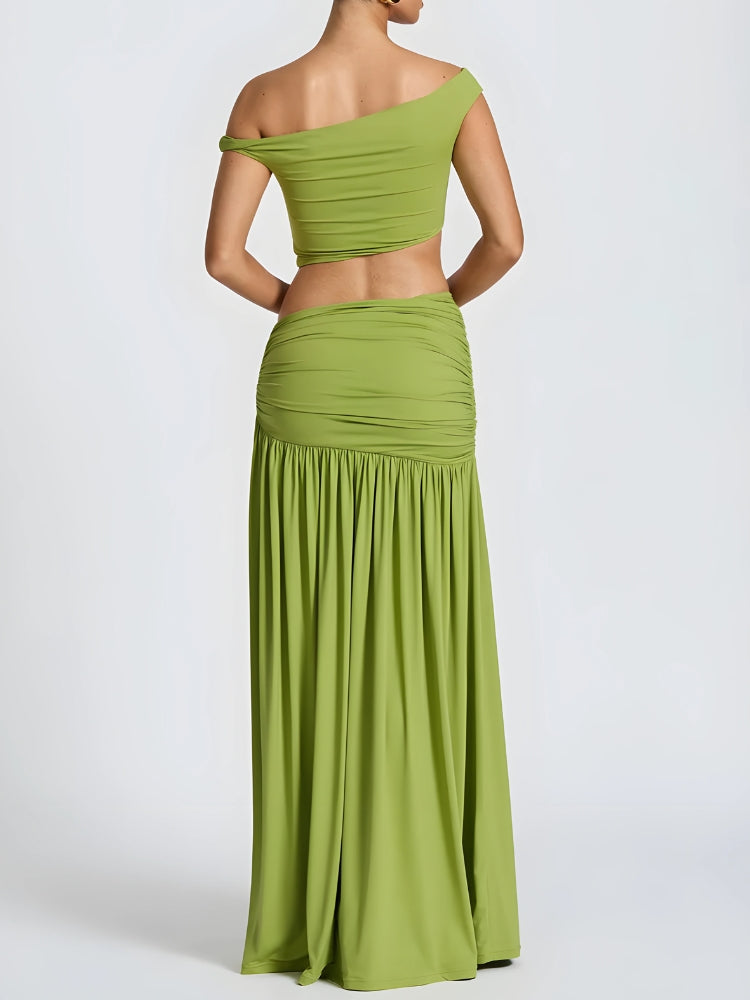 Off Shoulder Crop Top & Slit Maxi Dress Two Piece Set