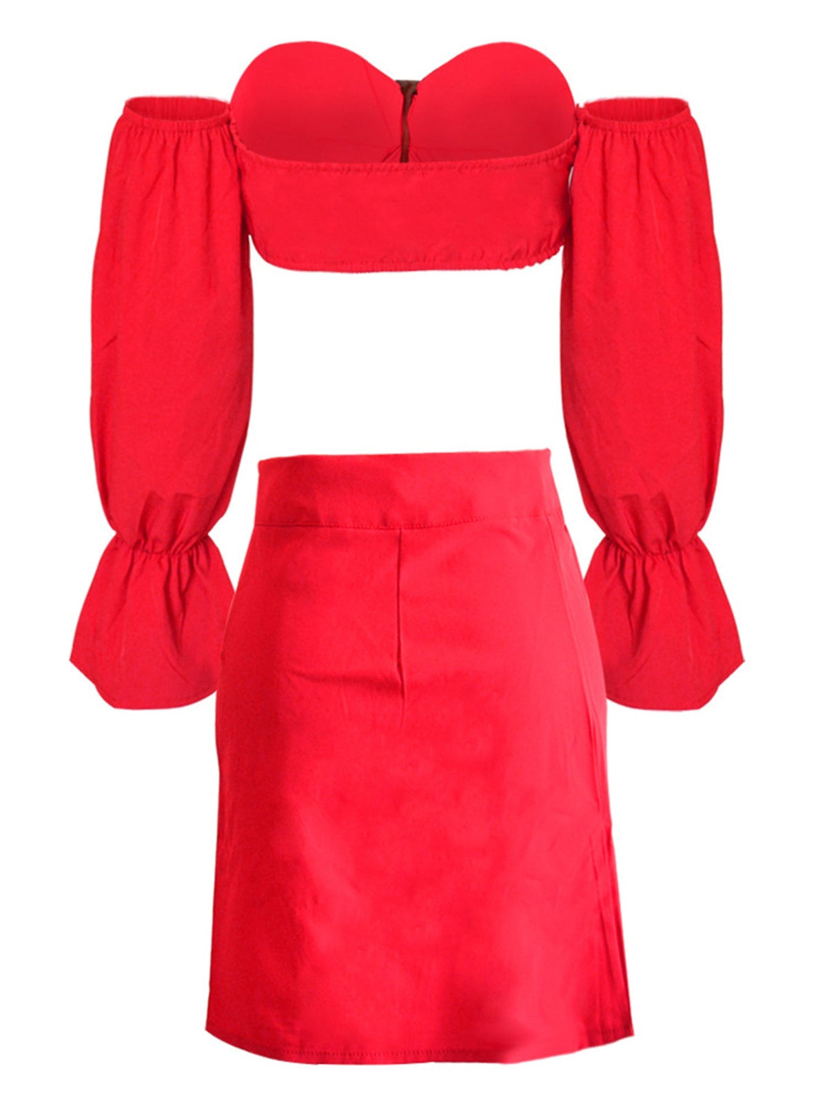 KittenAlarm - Off Shoulder Lantern Sleeve Crop Top & Skirt Set