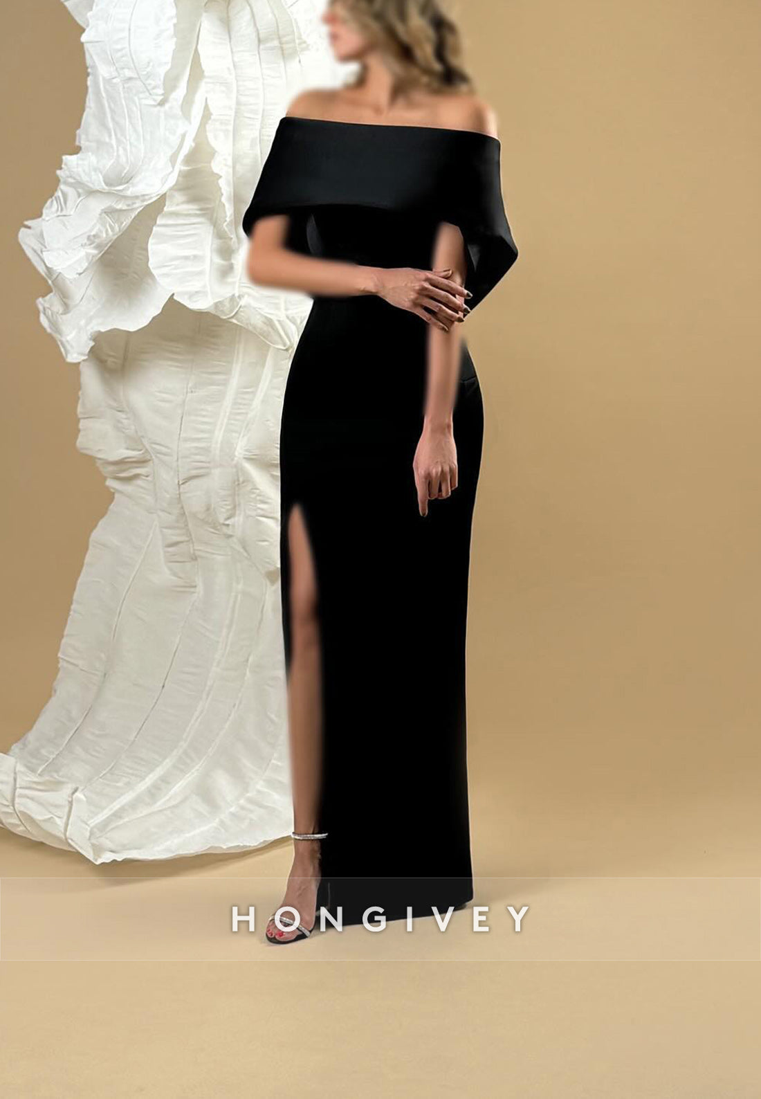 Short Sleeves Sleek Sheath Side Slit Floor-Length Sheath Formal Dress