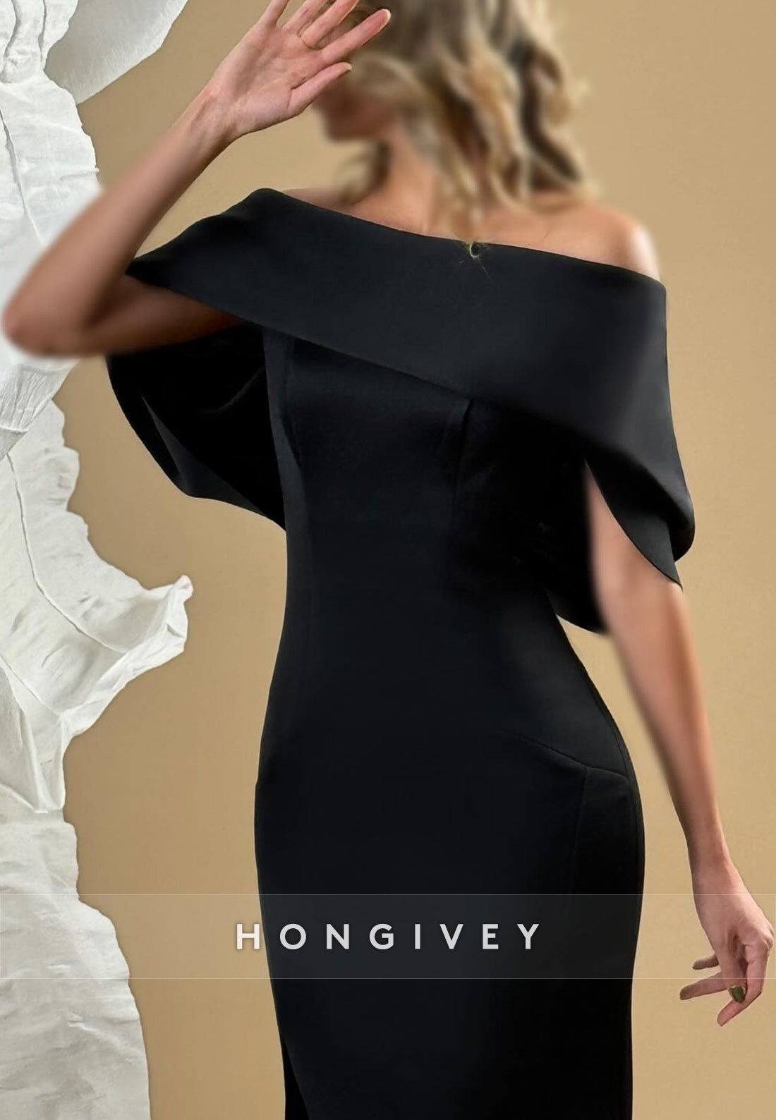 Short Sleeves Sleek Sheath Side Slit Floor-Length Sheath Formal Dress