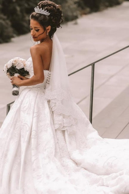 A-Line Off The Shoulder Floor-Length Wedding Dress Romantic Bridal Gowns - Fashionpara