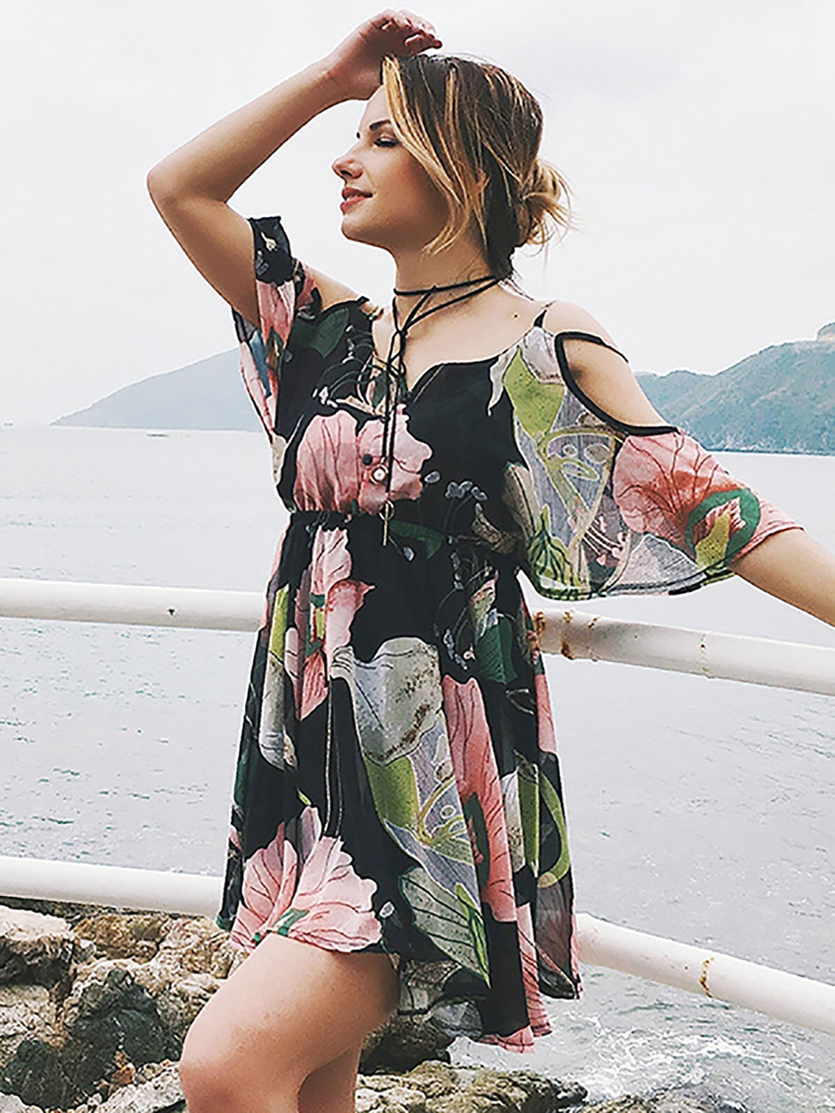 KittenAlarm - Off shoulder Floral Printed dress