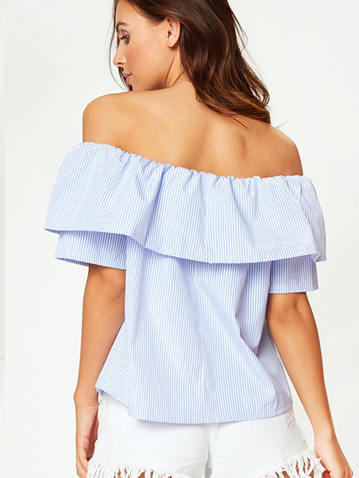 KittenAlarm - Off shoulder embroidered rose STRIPE T-shirt