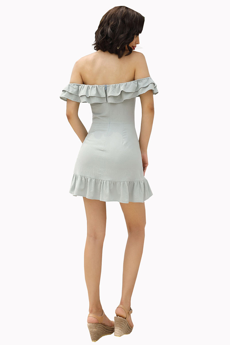 Off-the-shoulder Backless Empire Fitted Ruffled Dress