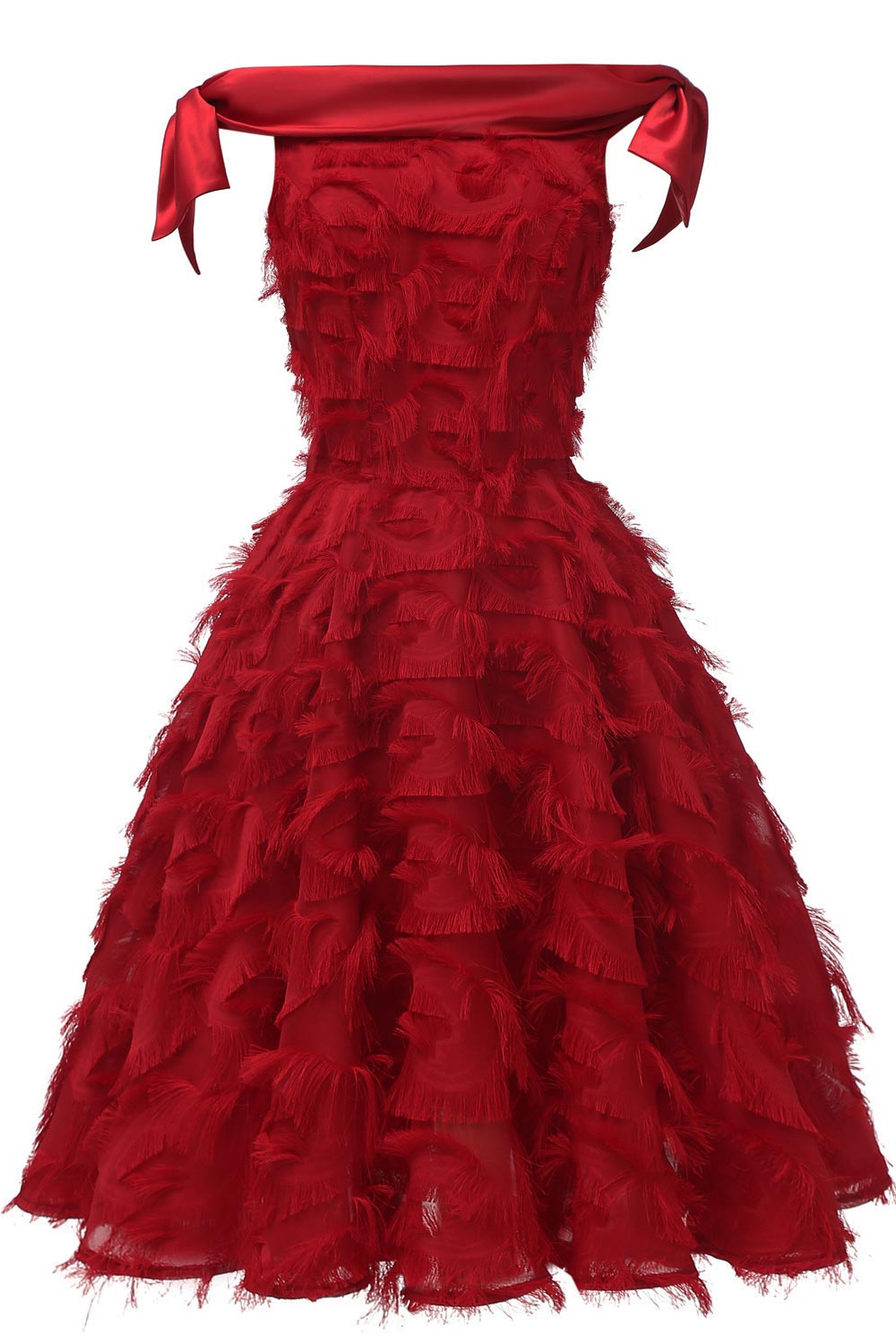 Off-the-shoulder Sleeveless Tasseled Cocktail Dress - Mislish