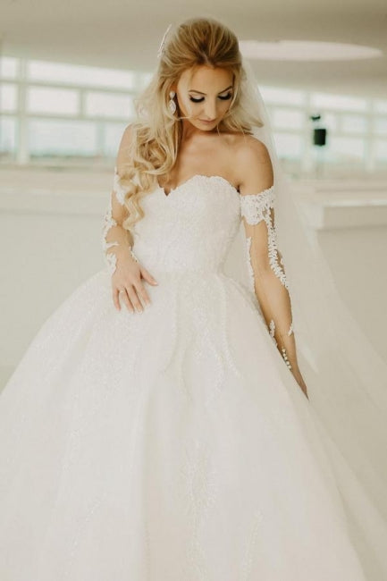 Glamorous A-Line Off the shoulder Sweetheart Summer Beach Wedding Dress - Fashionpara