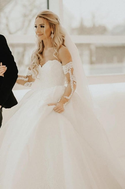Glamorous A-Line Off the shoulder Sweetheart Summer Beach Wedding Dress - Fashionpara