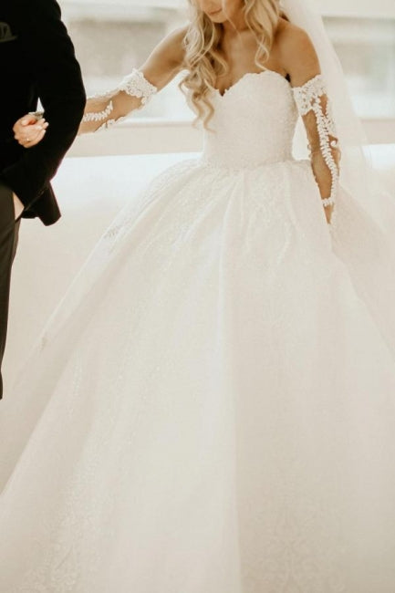 Glamorous A-Line Off the shoulder Sweetheart Summer Beach Wedding Dress - Fashionpara