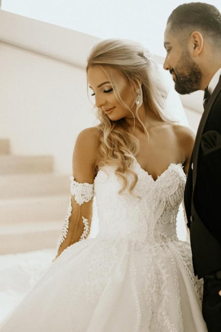 Glamorous A-Line Off the shoulder Sweetheart Summer Beach Wedding Dress - Fashionpara