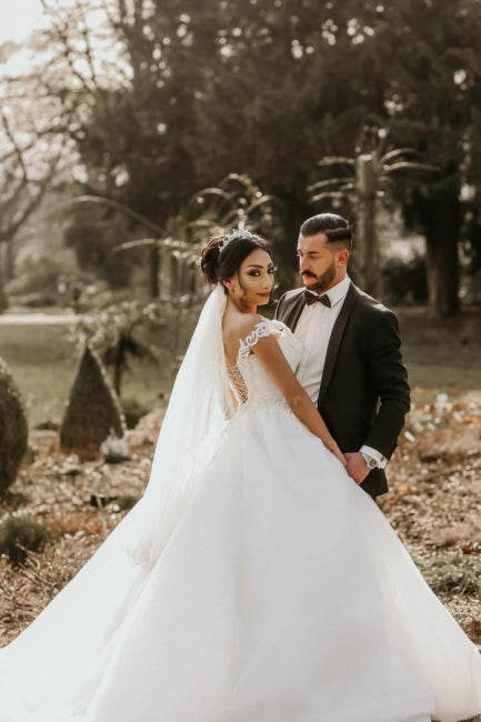 Ball Gown Off the shoulder White Garden Wedding Dress - Fashionpara