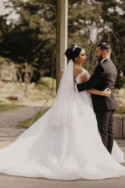 Ball Gown Off the shoulder White Garden Wedding Dress - Fashionpara
